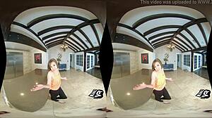 Virtual reality porn with a petite brunette teen in the kitchen