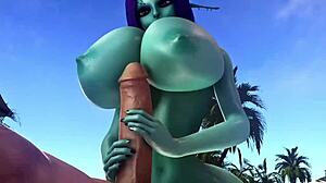 巨乳のソリアが3Dアニメーションで大きな胸と尻を崇拝される!