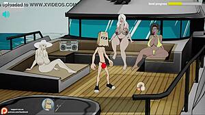 Karikaturní orgie s anální sexem a velkým penisem na luxusní jachtě