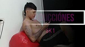 Tattooed stepsister gives a blowjob and fucks on the floor with stepbrother