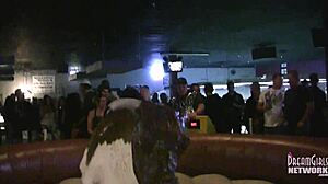 Горячие девушки в белье катаются на быках в местном баре