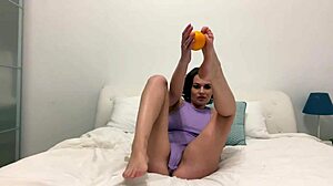 Fetish fun with a hot wife who plays with her long legs and toes