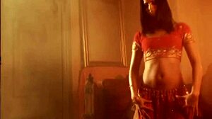 Brunette belly dancer teases with sensual moves in solo performance