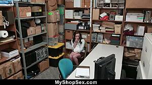 Teen caught stealing and forced to give a blowjob in security room - myshopsex