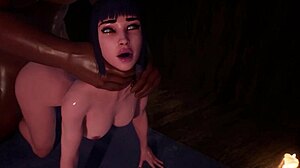 Gadis koboi sensual Hinatas dan dari belakang dalam hentai 3D